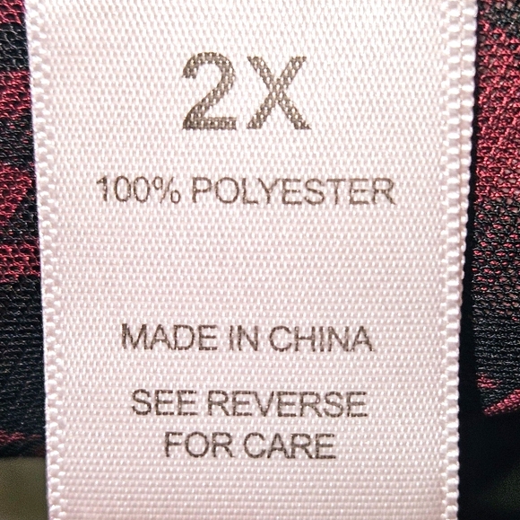 EMBER Plus Size Women's Burgundy Black Sheer Houndstooth Print Tie Front Blouse - Picture 9 of 13